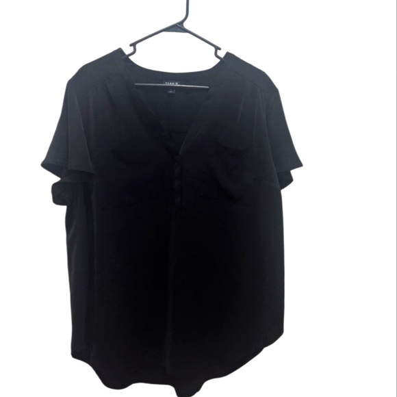 Harper Flutter Sleeve Georgette Pullover Blouse Black Plus Size 1X Casual Career - Picture 1 of 4